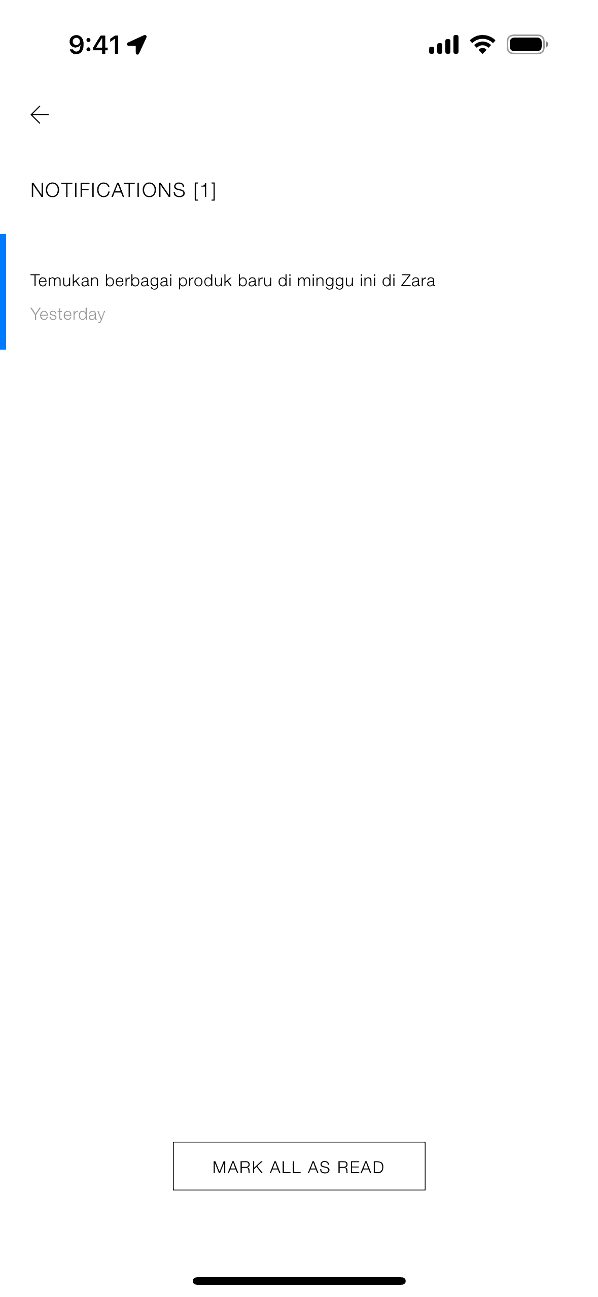 Notifications on ZARA (ios) screen 2