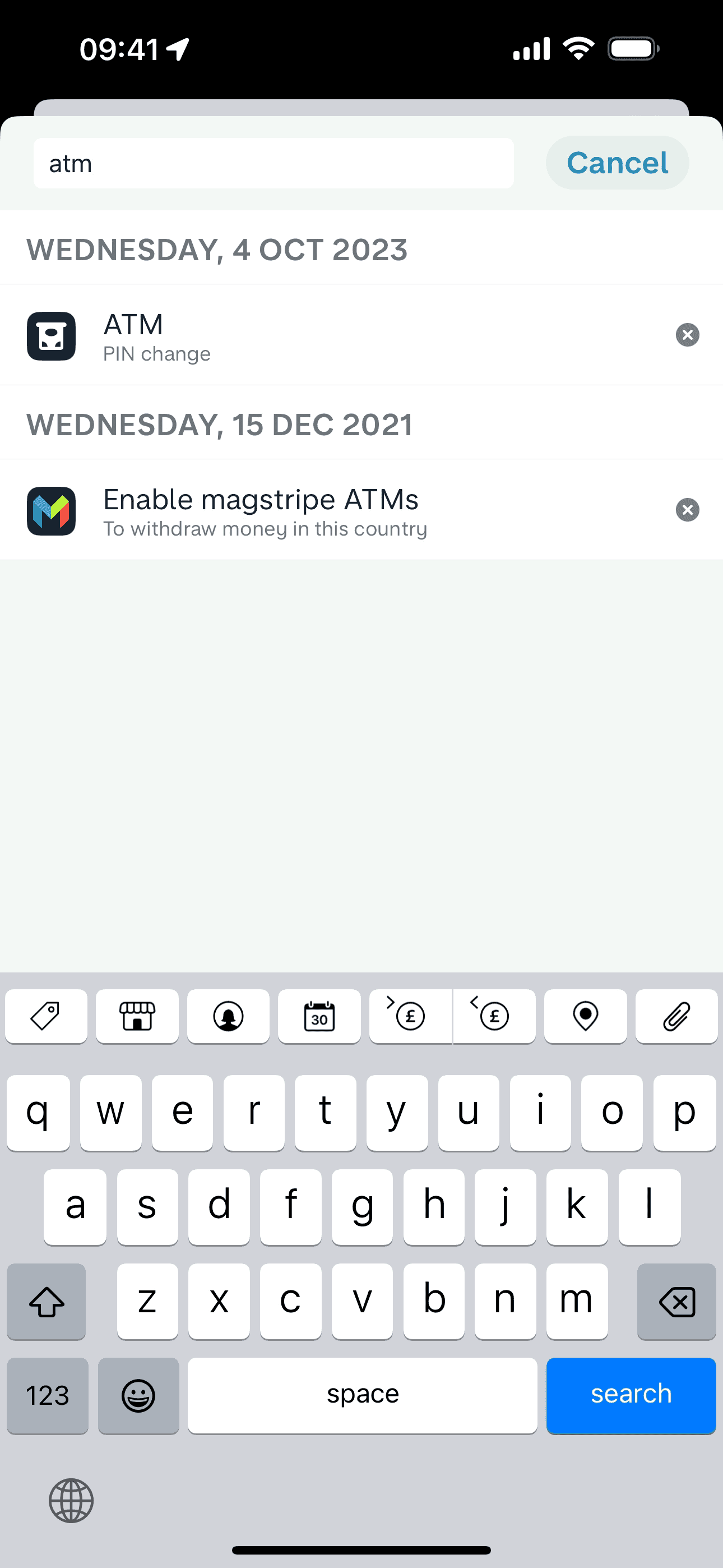 Searching transactions on Monzo (ios) screen 3